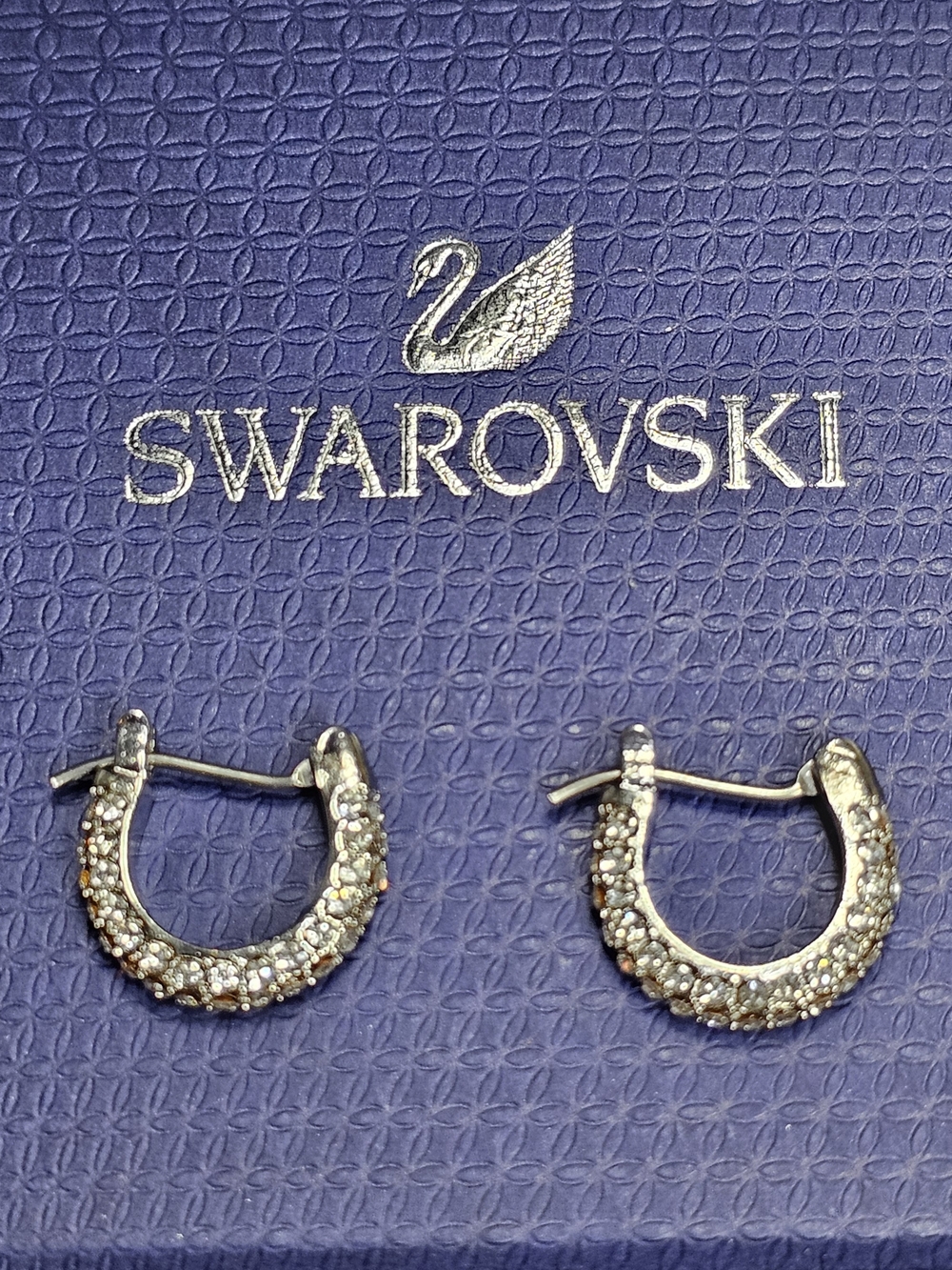 Swarovski Silver Crystal Pavé Mini Hoop Earrings New In Box With Gift Bag